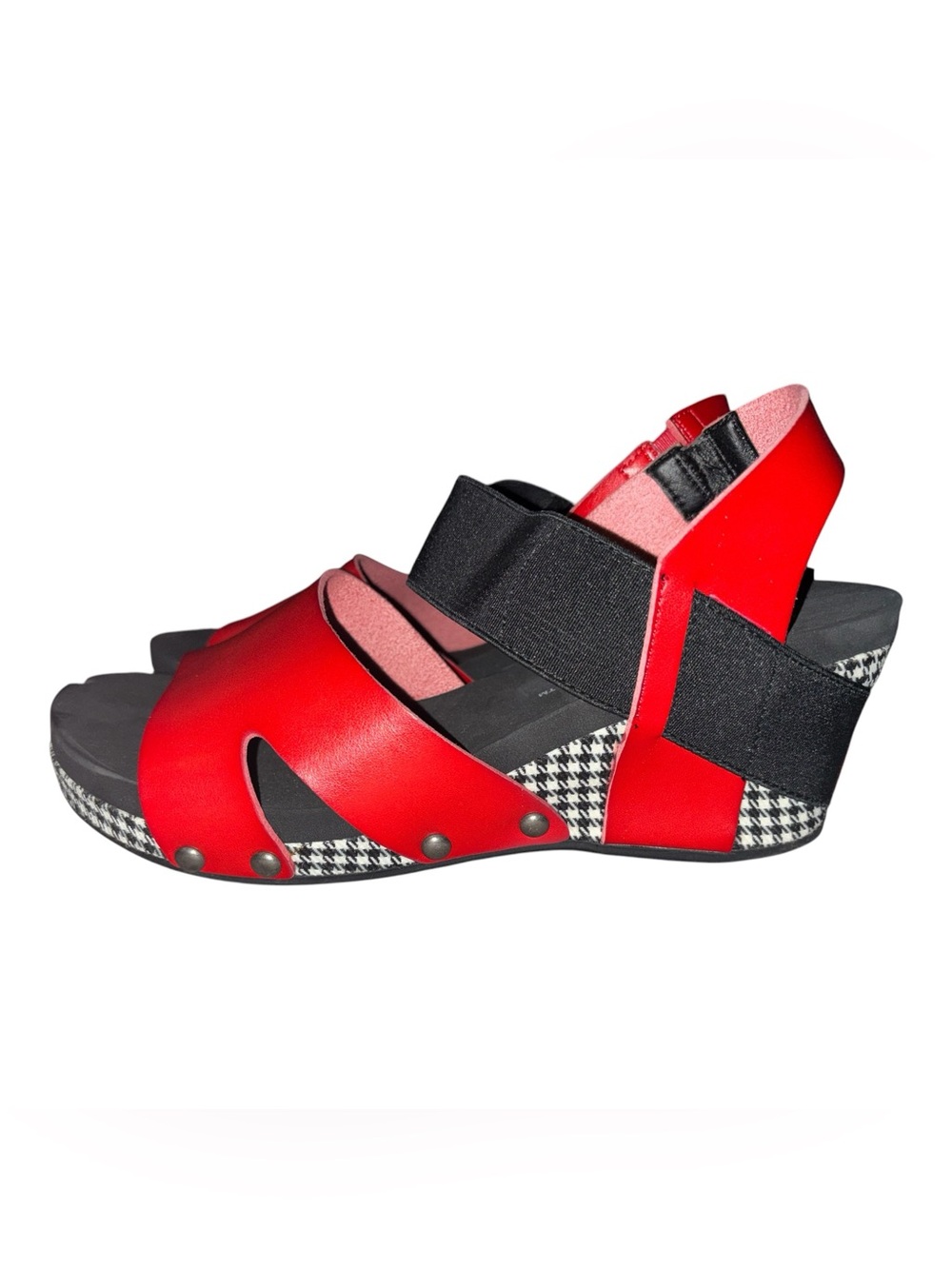 Corkys Red & black Houndstooth Print Open Toe Wedge Platform Sandals